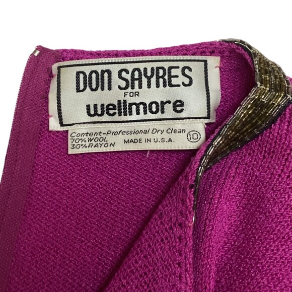 Vintage Don Sayres For Wellmore Wool Blend‎ Pink Beaded Sweater Dress Size 10 - Picture 6 of 7